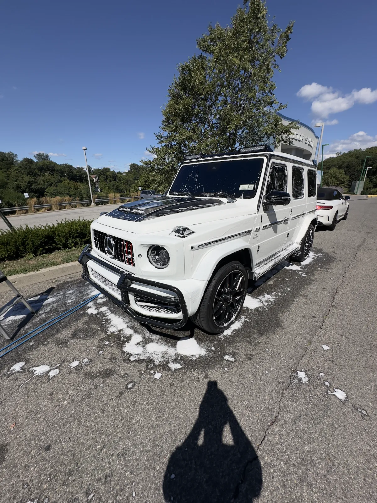 White Mercedes-AMG G63 in mid-detail by Alba's Detail Studio